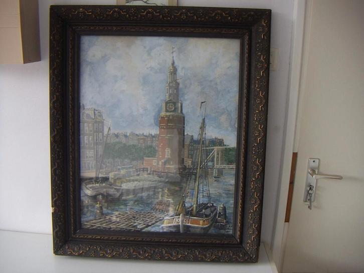 H. v/d Boogaard. gezicht op Amsterdam en Montelbaanstoren., Antiek en Kunst, Kunst | Schilderijen | Klassiek, Ophalen of Verzenden