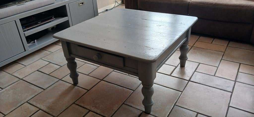 Grenen salontafel met lade 90x90x48, Ophalen, Gebruikt, 50 tot 100 cm, Vierkant