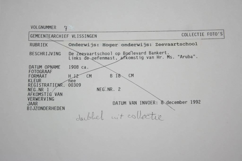 Foto Archief Vlissingen - Zeevaartschool Bankert 1908, Ophalen of Verzenden, Gelezen