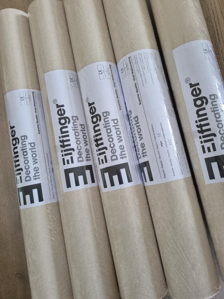 Eijffinger vinyl behang ecru fijne structuur voorradig, Ophalen of Verzenden, 75 m² of meer, Beige