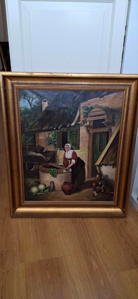 Groot antiek schilderij in prachtige oude lijst, Ophalen