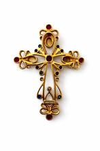 Caren Pfleger kruis hanger 14K goud: opaal, diamanten,safier, Sieraden, Tassen en Uiterlijk, Kettinghangers, Gebruikt, Ophalen of Verzenden