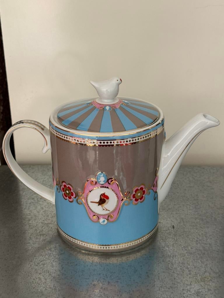 Pip Studio servies Love Birds blauw khaki theepot, Huis en Inrichting, Keuken | Servies, Overige typen, Ophalen of Verzenden, Zo goed als nieuw