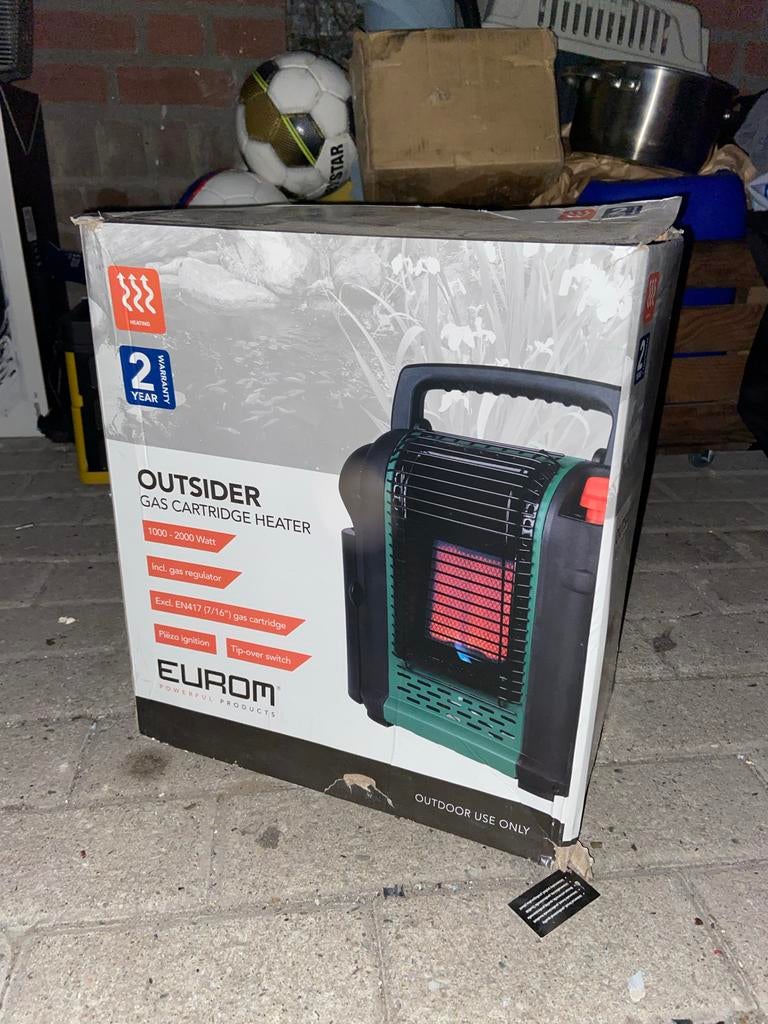 GaskachelEurom Outsider Gas Cartridge Heater - Nieuw in doos, Gas, Nieuw, Ophalen of Verzenden, Vrijstaand