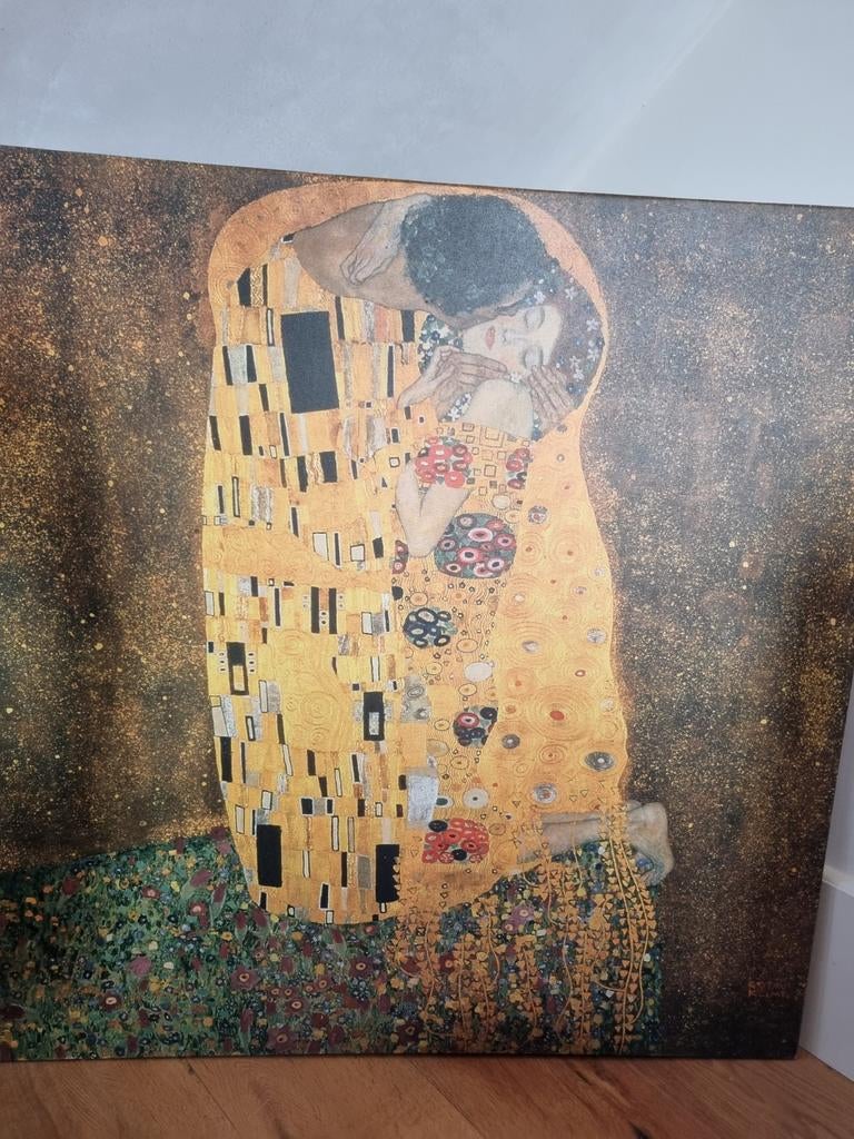 Gustav Klimt De Kus schilderij 90x90, Ophalen