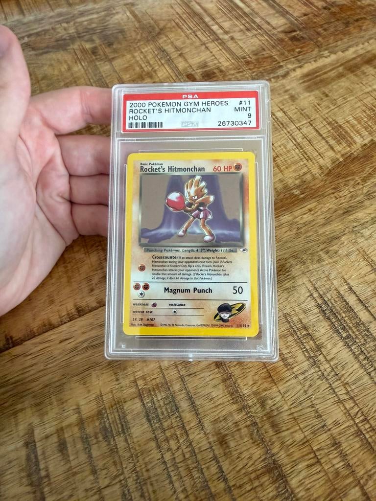 Gym Heroes Rocket’s Hitmonchan PSA 9, Ophalen of Verzenden, Zo goed als nieuw, Losse kaart