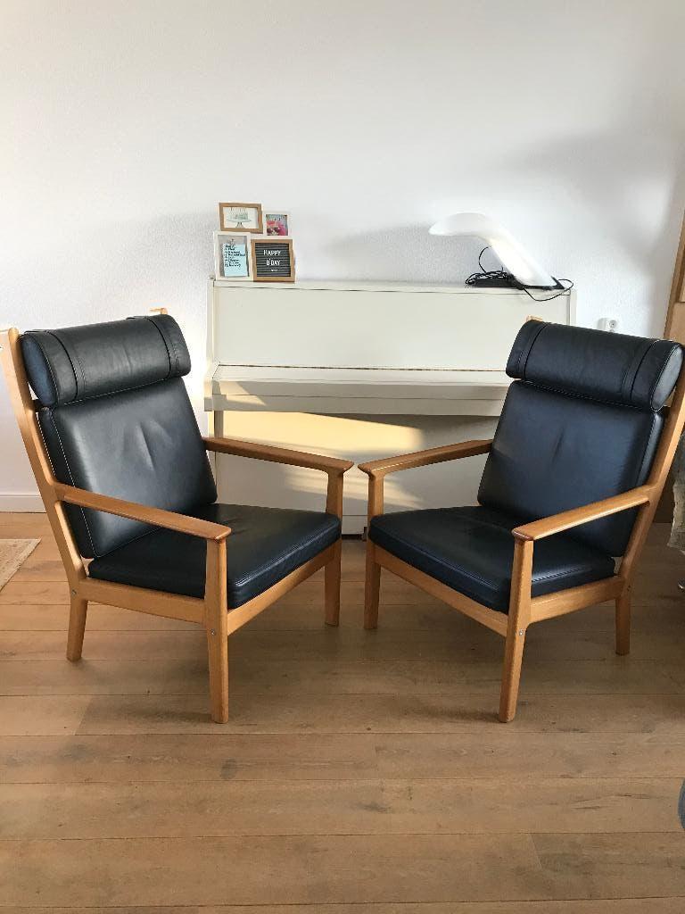 Set 2 Getama Hans J. Wegner GE265 fauteuil stoel leer, Huis en Inrichting, Fauteuils, Gebruikt, Ophalen of Verzenden, Nvt, Nvt