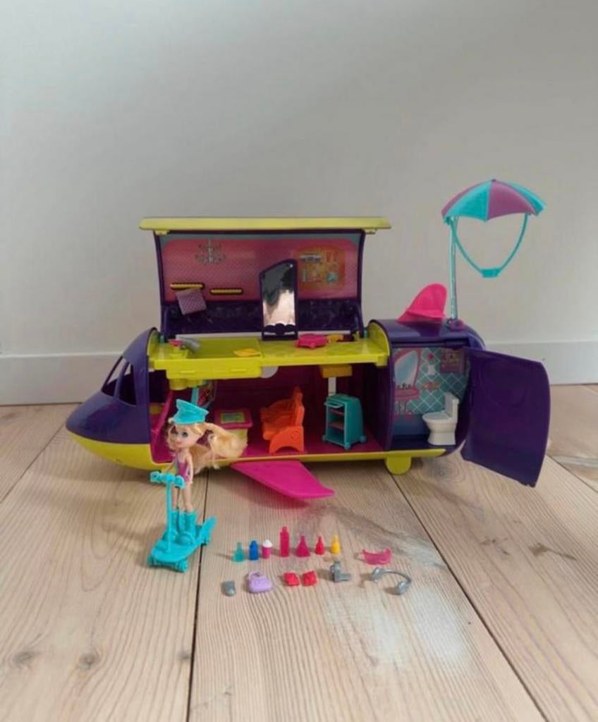 Polly Pocket Adventure Jet - W1771 - speelgoed set compleet, Ophalen of Verzenden, Zo goed als nieuw, Jongen of Meisje