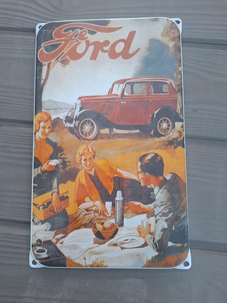 Emaille bord Ford oldtimer picknick 20x33 cm, Ophalen of Verzenden