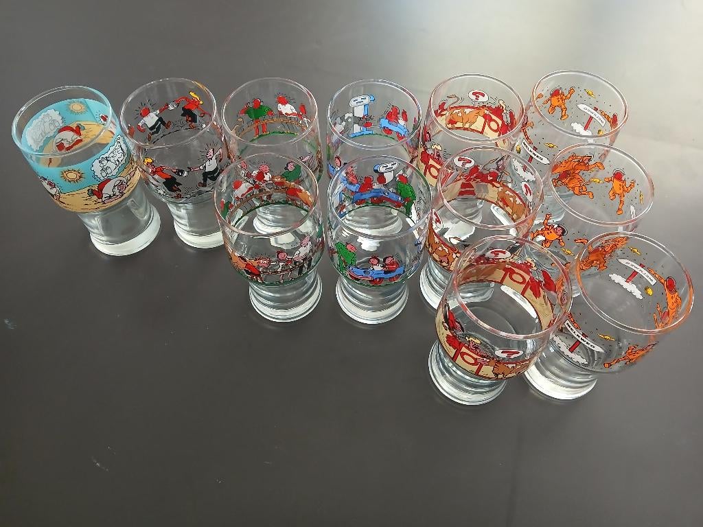 glazen Suske en Wiske 12 stuks in één koop, Ophalen, Zo goed als nieuw, Frisdrankglas