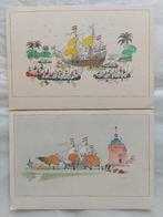 2 ansichtkaarten Jo Spier actie zomerpostzegels, Verzamelen, Ophalen of Verzenden, 1940 tot 1960, Ongelopen, Overige thema's