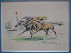 Schilderij aquarel paardenrace paard  jockey Engeland Brits, Antiek en Kunst, Ophalen of Verzenden