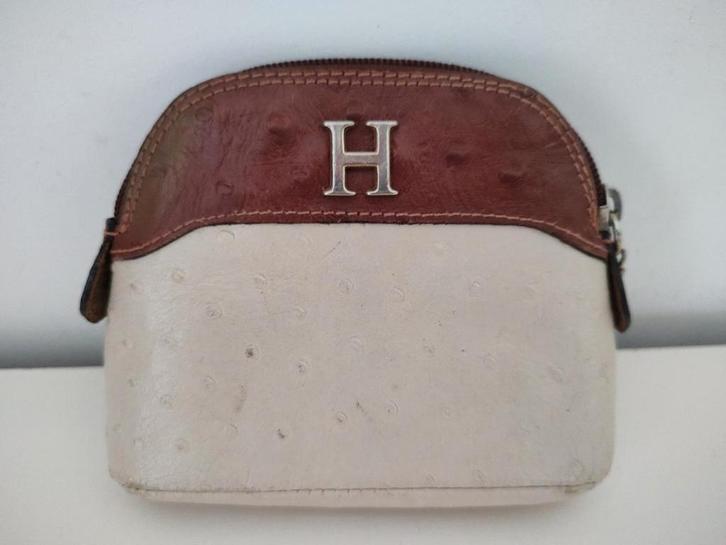 K460 lederen make-up tas met kunstlederen voering, Sieraden, Tassen en Uiterlijk, Toilettassen, Gebruikt, Dame, Beige, Ophalen of Verzenden