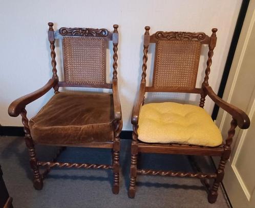 Eiken armleuning stoelen, Huis en Inrichting, Stoelen, Gebruikt, Twee, Hout, Bruin, Ophalen