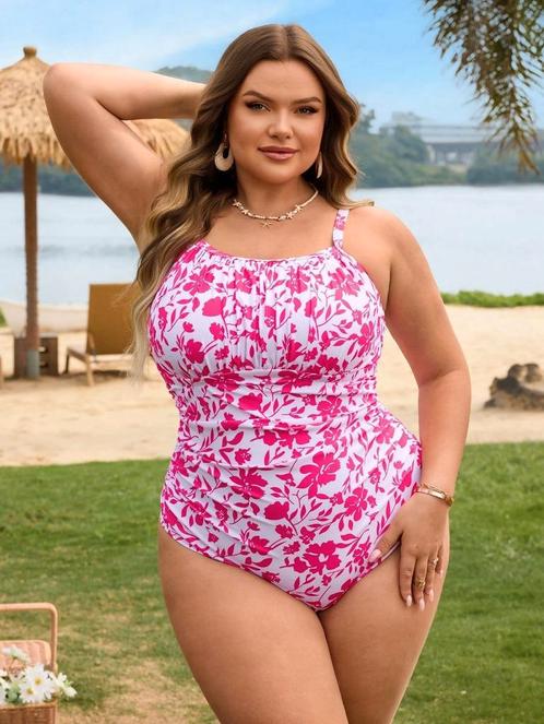 Badpak roze wit bloemen. Maat 54 56 58 60 62 grote maten, Kleding | Dames, Badmode en Zwemkleding, Nieuw, Badpak, Roze, Ophalen of Verzenden