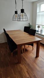 Houten eettafel met 8 stoelen, Ophalen, 200 cm of meer, 50 tot 100 cm, Zo goed als nieuw