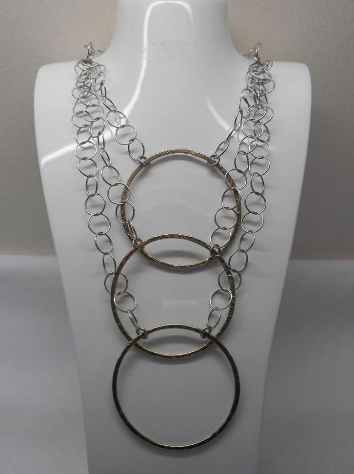 Zilveren prachtig modernist bicolor collier nr.831, Sieraden, Tassen en Uiterlijk, Kettingen, Zo goed als nieuw, Zilver, Zilver