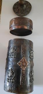 Antique Tibetan Buddihist Container Pot Copper Silver Ausp.., Ophalen of Verzenden