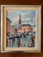 Impressionistisch stadsgezicht Kopenhagen olieverf op board., Ophalen of Verzenden