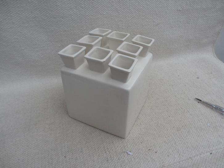 Tulpenvaas vierkant wit Heinen Delfts Blauw, Huis en Inrichting, Woonaccessoires | Vazen, Gebruikt, Wit, Minder dan 50 cm, Aardewerk of Porselein