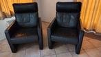 2 Fauteuils, zwart leer, pocket vering zitting, Ophalen, Gebruikt, 50 tot 75 cm, Leer