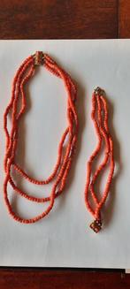 Antieke ketting, en armband 14 karaat goud met bloedkoraal, Ophalen of Verzenden, Goud, Ketting, Met edelsteen