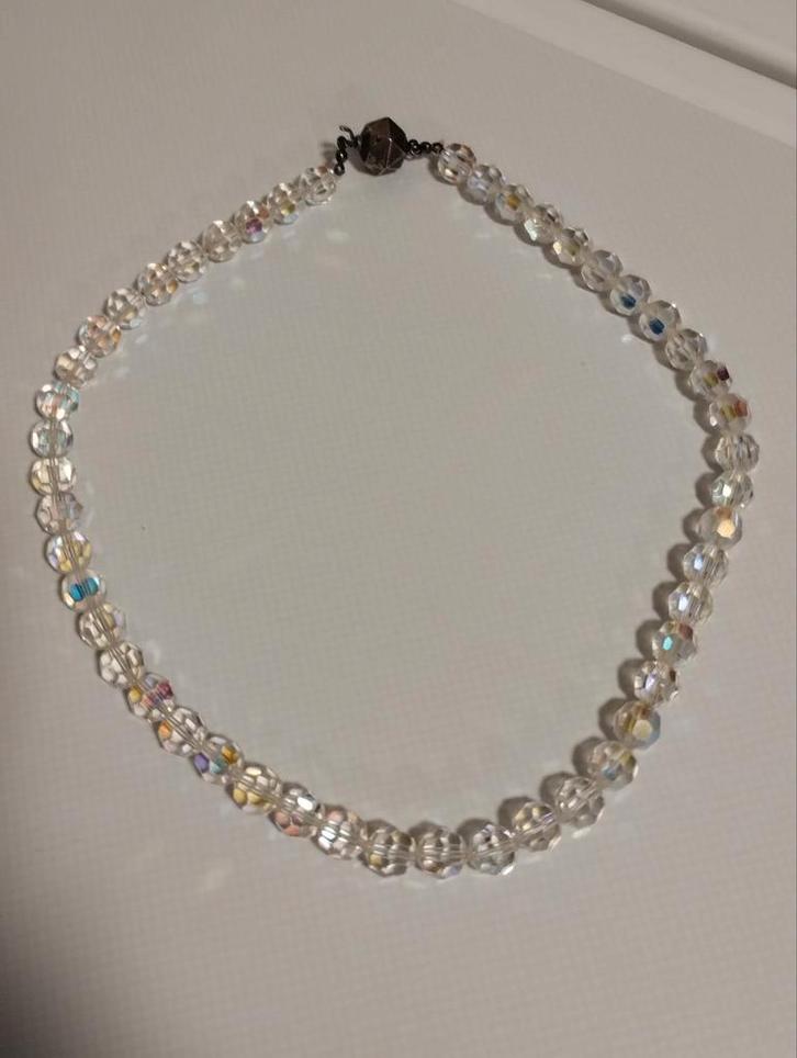 Vintage 50's AB Crystal rhinestone ketting met zilveren slot, Sieraden, Tassen en Uiterlijk, Antieke sieraden, Ketting, Zilver