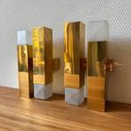Vintage Designer Wandlamp Cube S.A. Boulanger Messing, Ophalen of Verzenden, Gebruikt, Glas