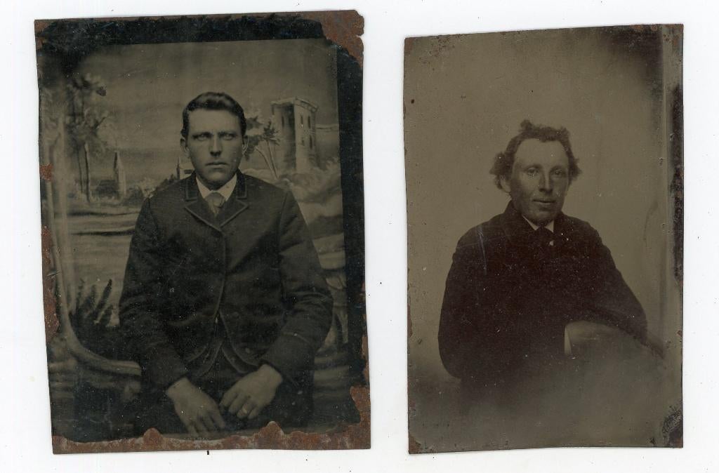 2x foto portret ferrotype tintype ca. 1900, Gebruikt, Foto, Ophalen of Verzenden, Voor 1940