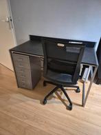 Bureau met lades en metalen frame, Ophalen of Verzenden, Met wielen, Gebruikt, Bureau