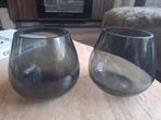 2x Smokey glazen windlicht, vaas van Natuurlijk Bloemen, Huis en Inrichting, Overige materialen, Grijs, Ophalen of Verzenden, Zo goed als nieuw