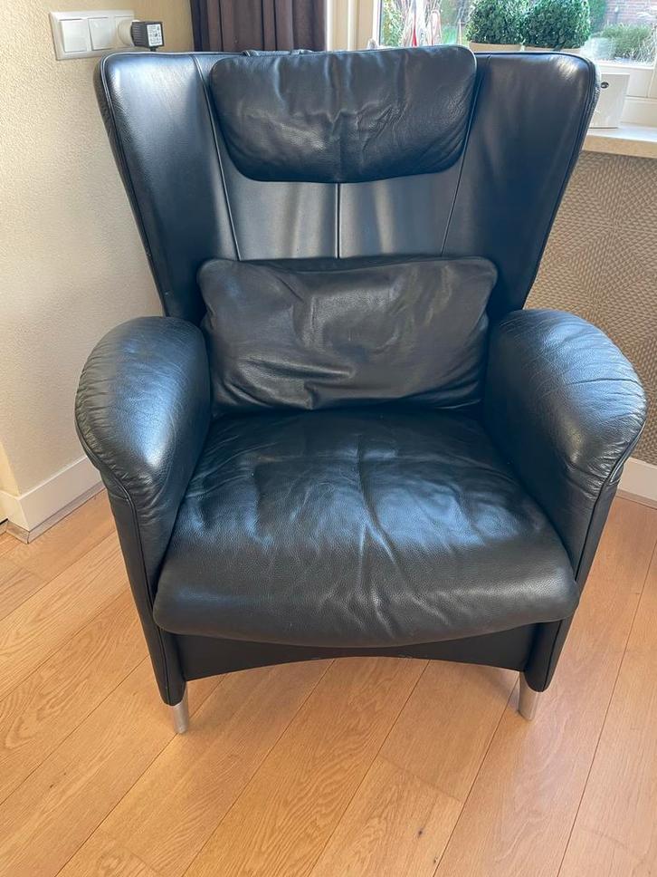 Stijlvolle leren De Sede fauteuil met hocker, Huis en Inrichting, Fauteuils, Zo goed als nieuw, Leer, 75 tot 100 cm, Ophalen