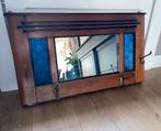 Antiek art deco kapstok met spiegel en blauw bewerkt glas, Antiek en Kunst, Antiek | Spiegels, Minder dan 100 cm, Minder dan 50 cm