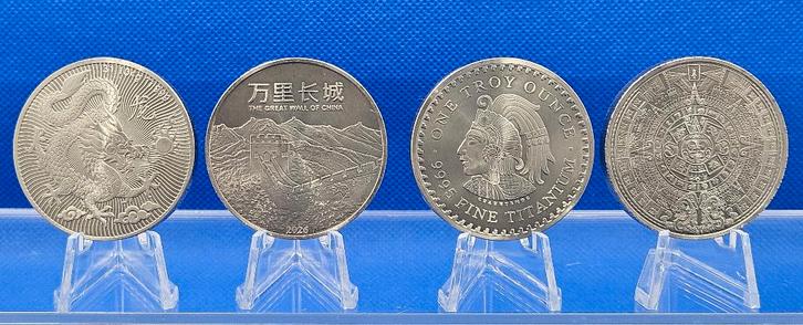 (10211)  TITANIUM  AZTEC  &  THE GREAT WALL  ONE OUNCE, Postzegels en Munten, Edelmetalen en Baren, Koper, Ophalen of Verzenden
