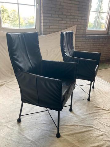2 Originele Gerard vd Berg Montis Chaplin Stoelen Zwart Leer beschikbaar voor biedingen
