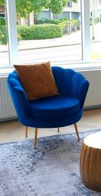 Blauwe Suède fauteuil met Gouden Poten, Ophalen, Minder dan 50 cm, Minder dan 75 cm, Zo goed als nieuw