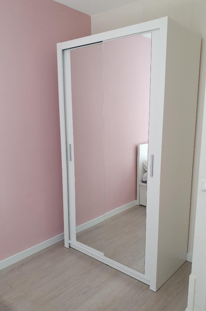 VOORRAAD Witte kledingkast met spiegel 120 cm breed + Inhoud, Kinderen en Baby's, Kinderkamer | Commodes en Kasten, Nieuw, Kast