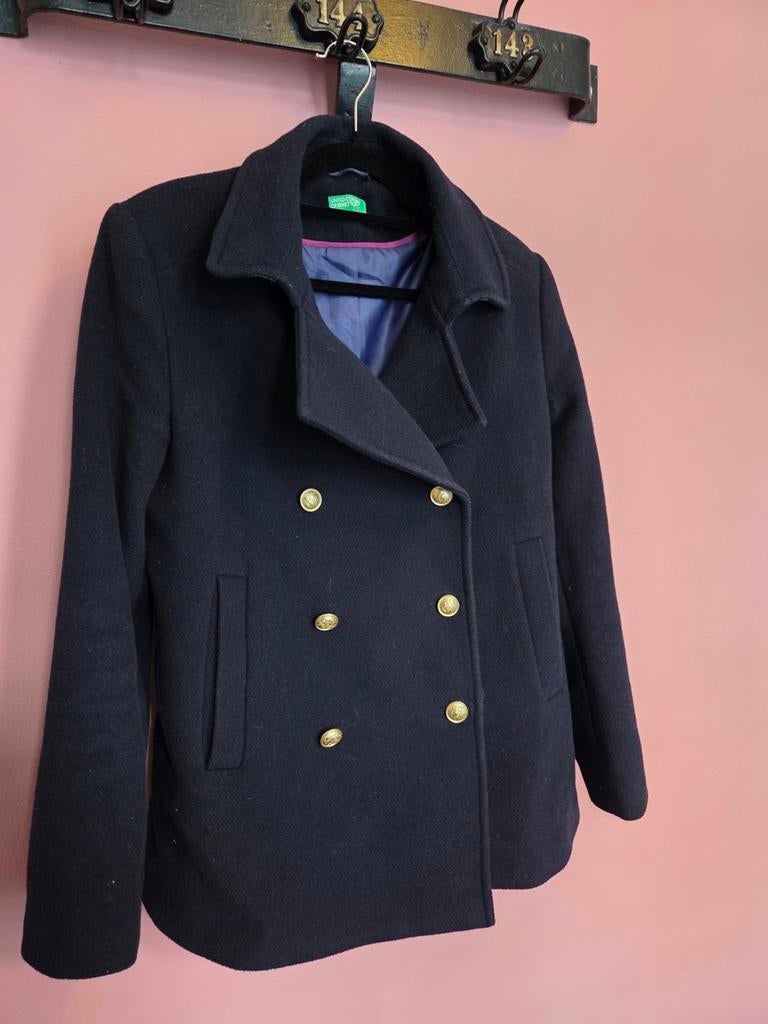 Benetton, Fijn wollen jasje met 40, Benetton, Zwart, Ophalen of Verzenden, Jasje