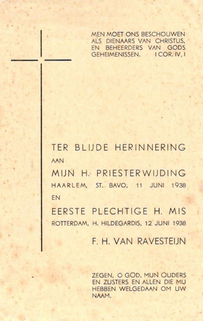 Ravensteijn van F.H. Haarlem 1938 Rotterdam, Verzamelen, Bidprentjes en Rouwkaarten, Ophalen of Verzenden