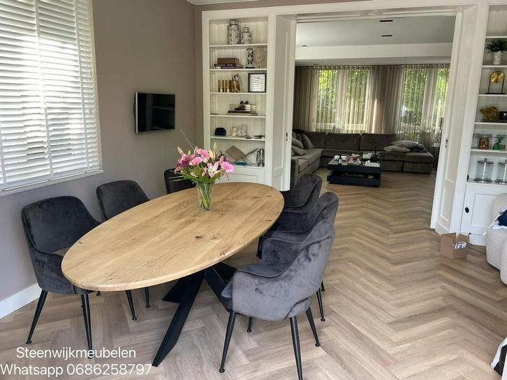 Eiken tafel eettafel Deens ovaal verjongd rond boomstamtafel, Huis en Inrichting, Tafels | Eettafels, Nieuw, 100 tot 150 cm, 200 cm of meer