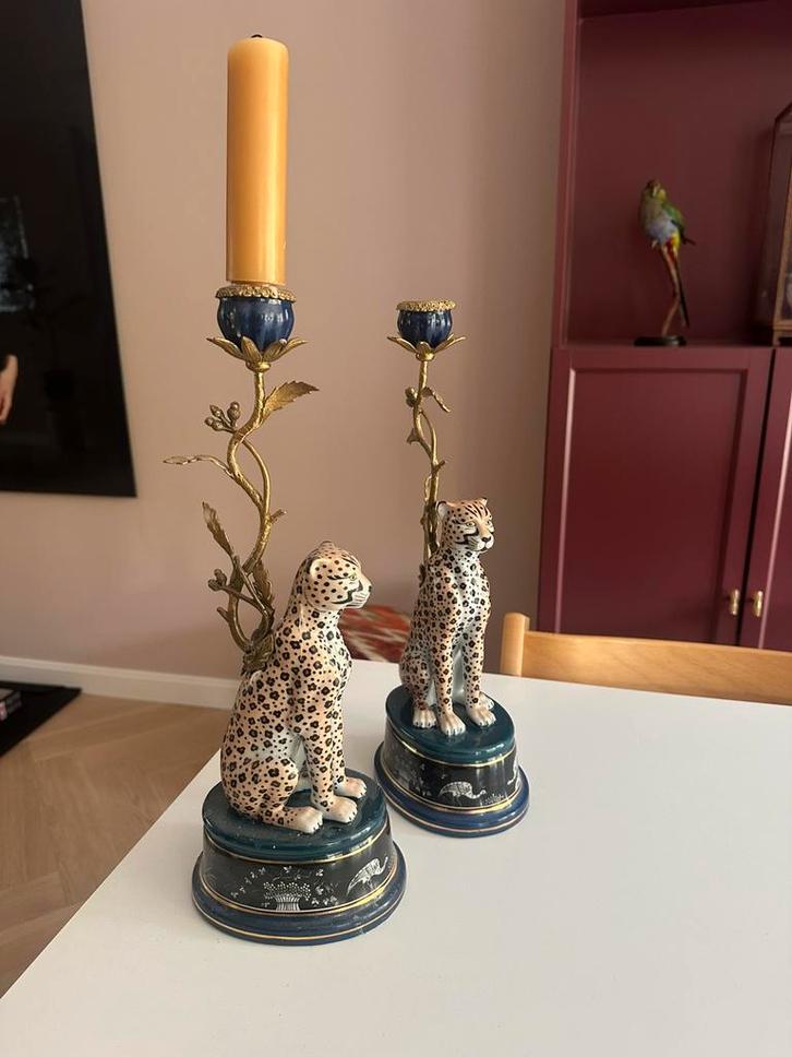 &Klevering luipaard kandelaar, Huis en Inrichting, Woonaccessoires | Kandelaars en Kaarsen, Zo goed als nieuw, 50 tot 75 cm, Overige materialen