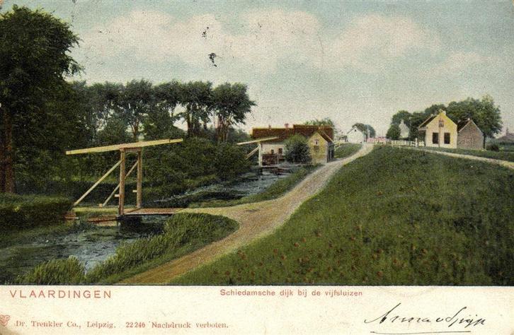Vlaardingen. - Schiedamsche dijk bij de vijfsluizen - 1904 g, Verzamelen, Ansichtkaarten | Nederland, Ongelopen, Zuid-Holland