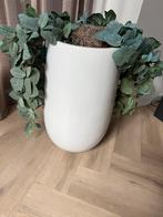 2 witte grote bloempotten met kunstplanten, Kunststof, Rond, Zo goed als nieuw, 40 tot 70 cm