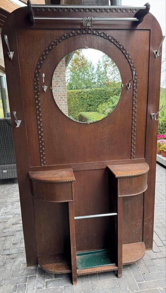 Karaktervol antiek halmeubel,eikenhout, spiegel & paraplubak, Antiek en Kunst, Antiek | Meubels | Kasten, Ophalen