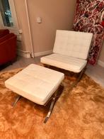 Fauteuil lounge stoel - Wit leder (Barcelona replica), Huis en Inrichting, Ophalen, Wit, Leer, Zo goed als nieuw