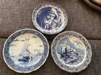 Drie wandborden Delfts blauw verschillende boten vintage, Ophalen, Zo goed als nieuw