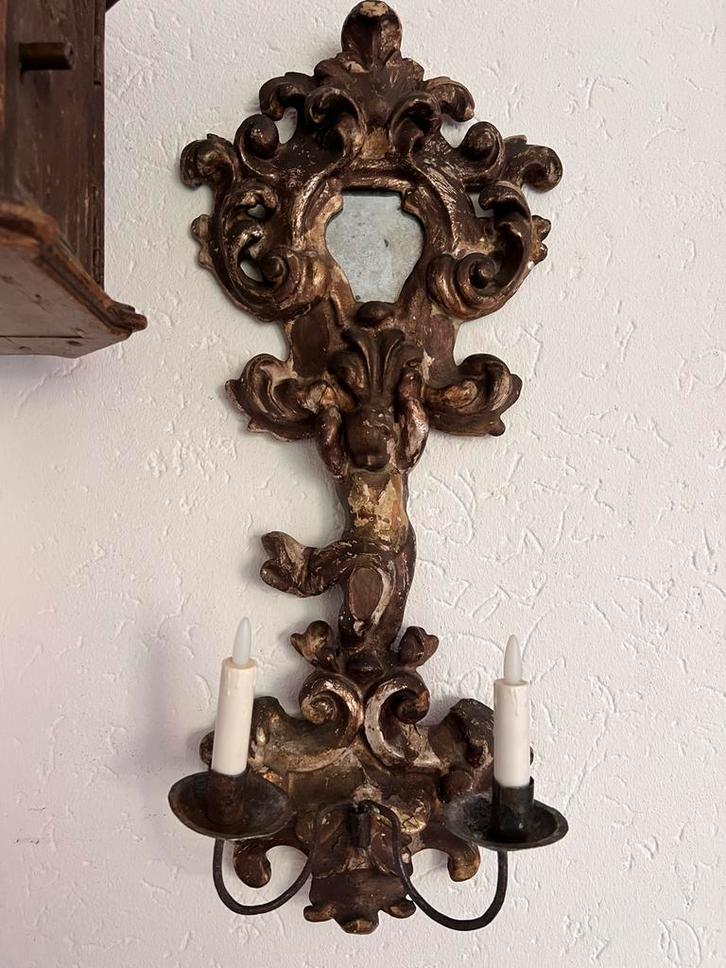 Applique cherubijntje cherubijn engel putti kandelaar hout, Antiek en Kunst, Antiek | Woonaccessoires, Ophalen of Verzenden