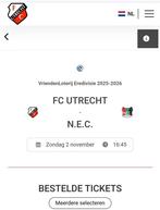 FC Utrecht NEC 4 tickets naast elkaar, Tickets en Kaartjes, Losse kaart, Drie personen of meer, November