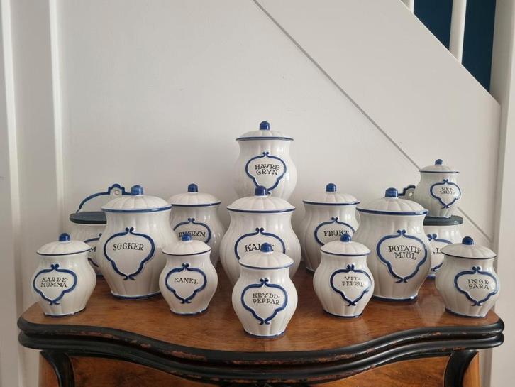 Gustavsberg Zweden antieke set van kruidenpotjes, Antiek en Kunst, Antiek | Servies compleet, Ophalen of Verzenden