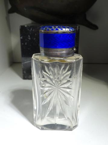 Cloisonne zilver: kristal parfumflesje koningsblauw dopje beschikbaar voor biedingen